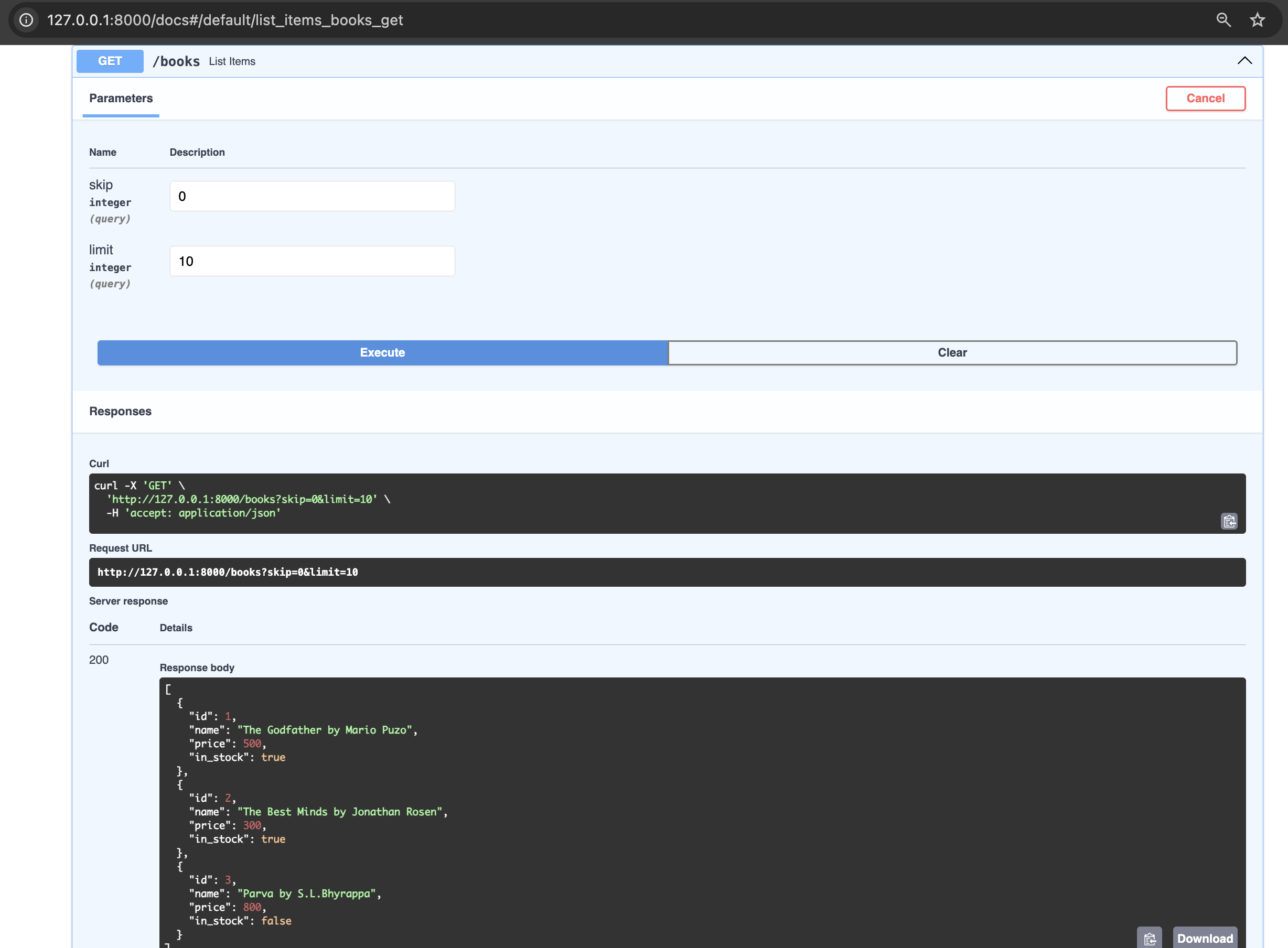 fastAPI_get request response